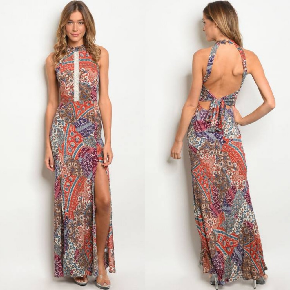 Boho Printed Slit Maxi Dress
